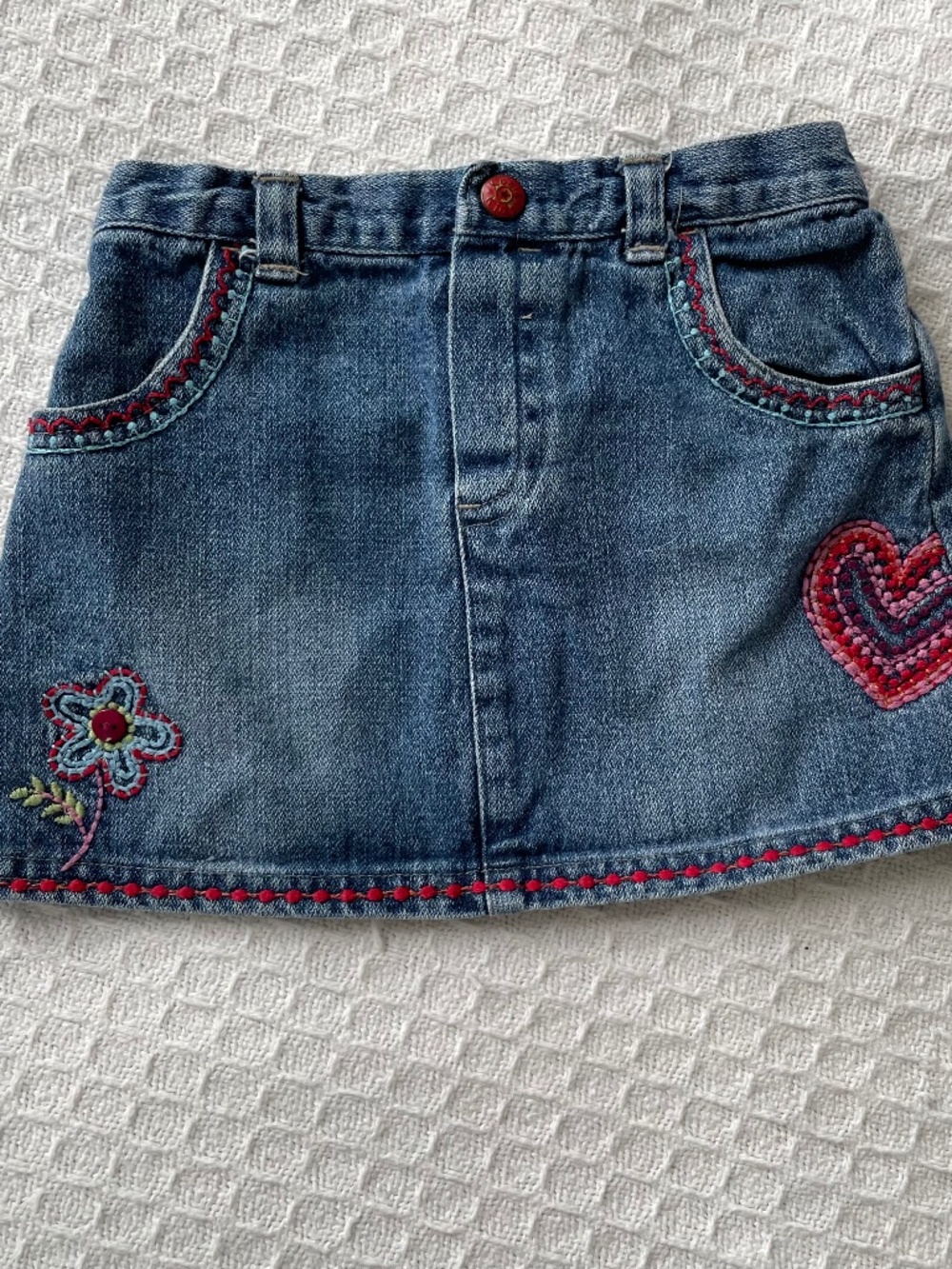 Koala kids denim mini Skirt with heart and flower detailing - size 24m
